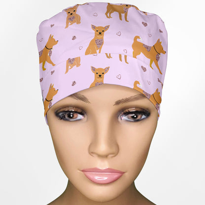 Chihuahua Pink Ponytail Scrub Cap