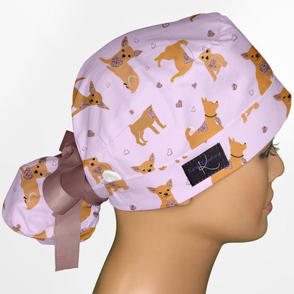 Chihuahua Pink Ponytail Scrub Cap