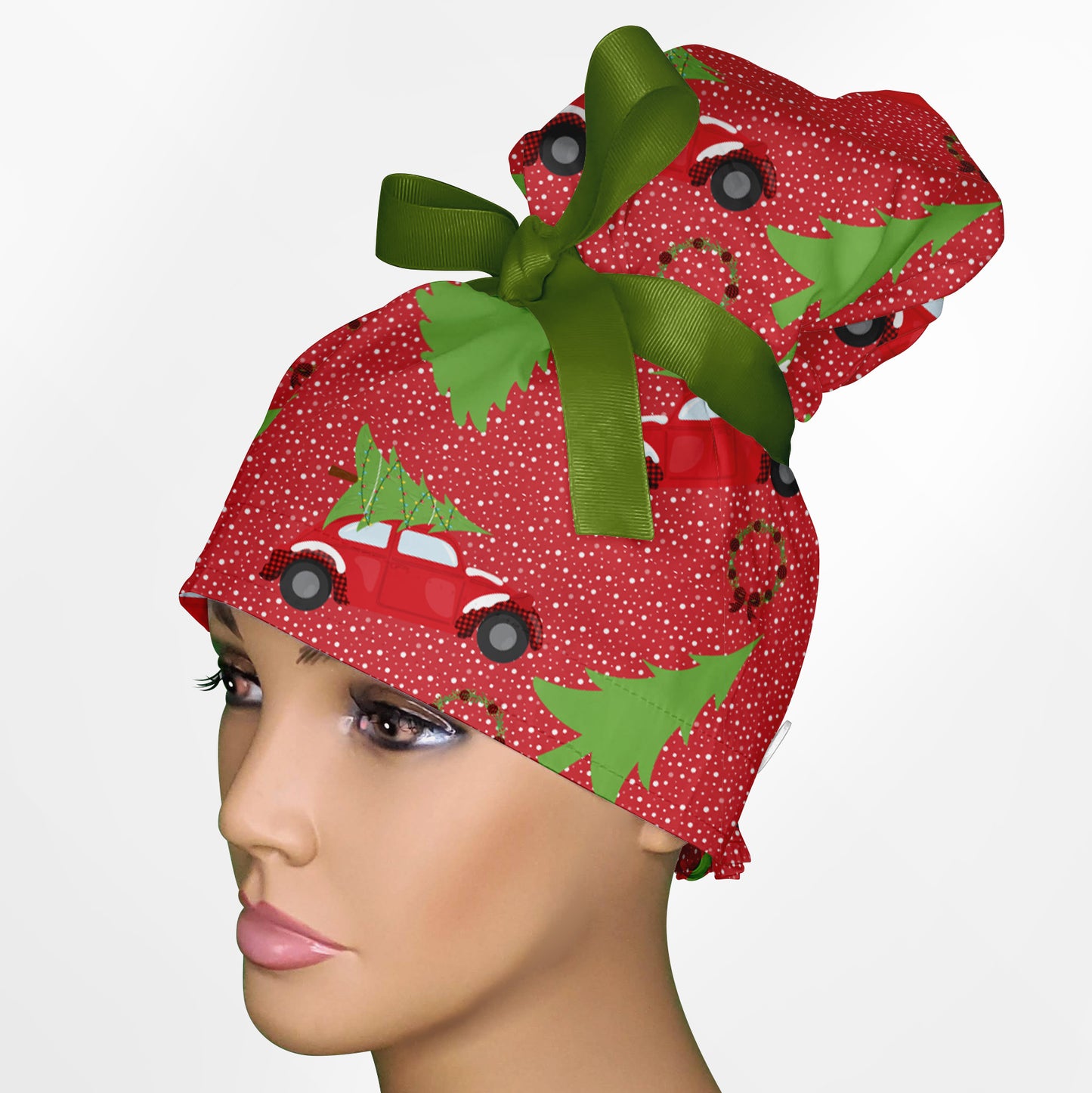 Christmas Bug High Bun Ponytail Scrub Cap