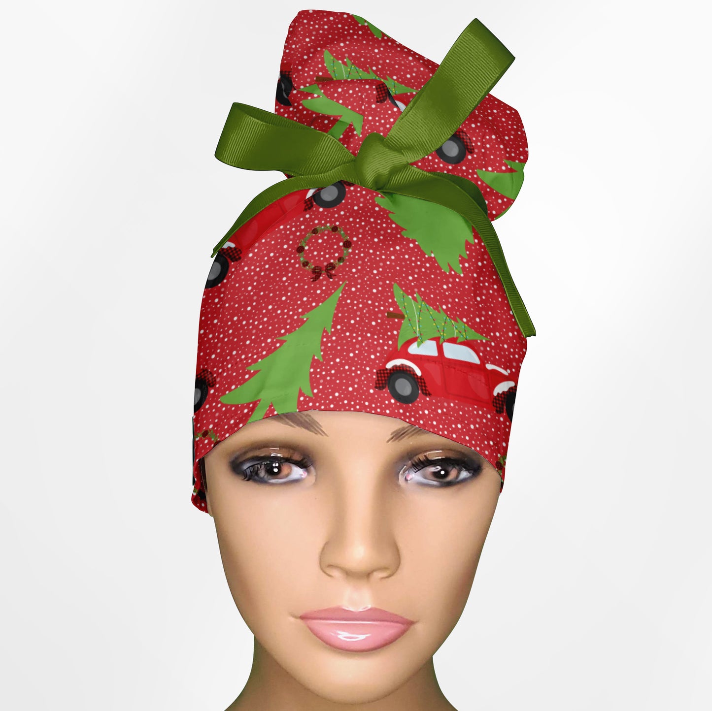 Christmas Bug High Bun Ponytail Scrub Cap
