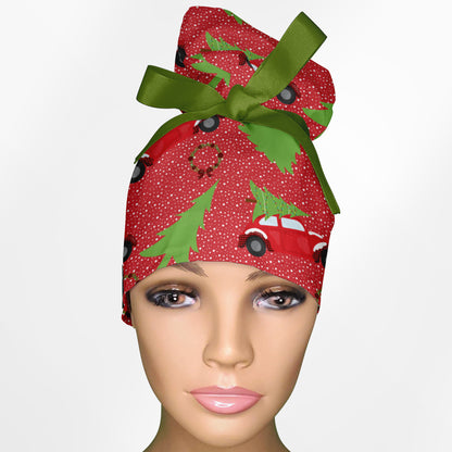 Christmas Bug High Bun Ponytail Scrub Cap