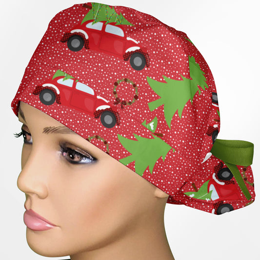 Christmas Bug Ponytail Scrub Cap