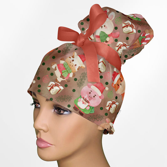 Christmas Chocolate High Bun Ponytail Scrub Cap