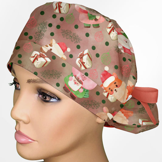 Christmas Chocolate Ponytail Scrub Cap
