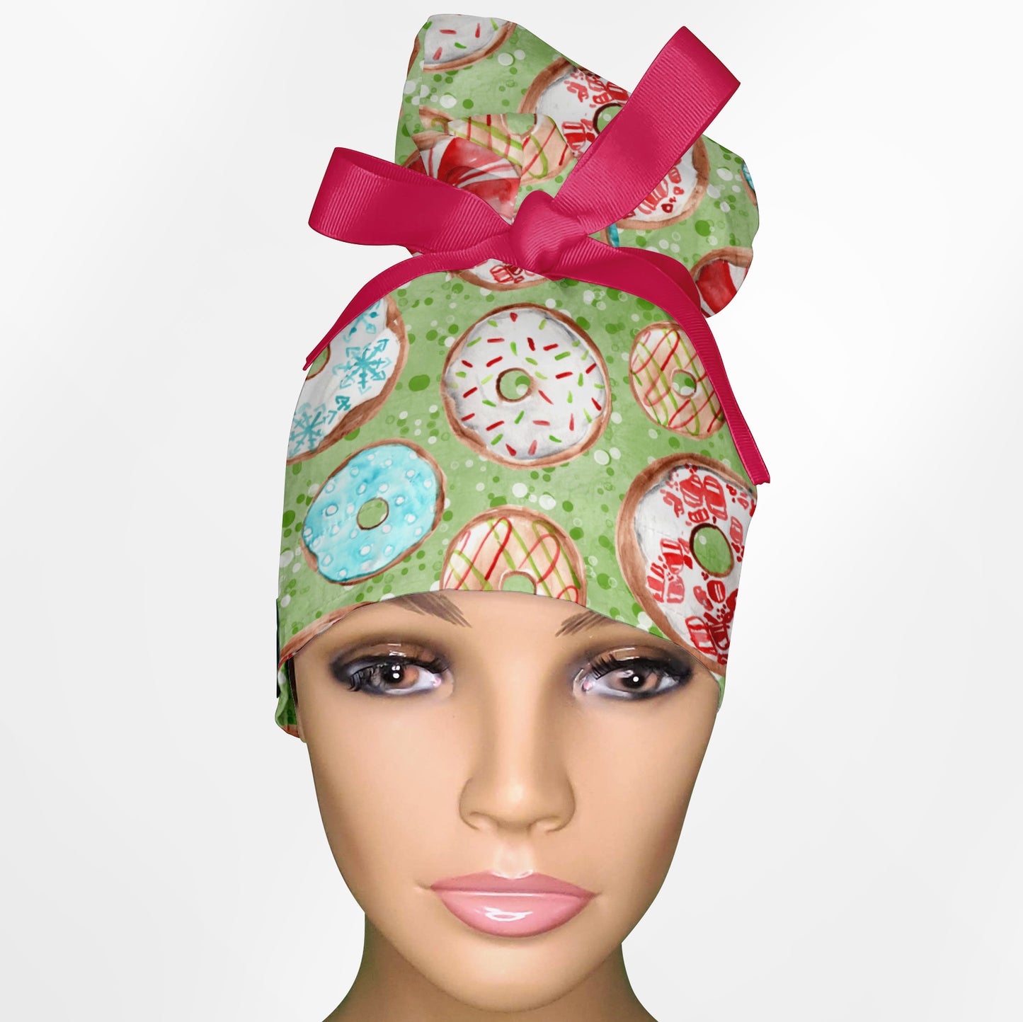 Christmas Donuts High Bun Ponytail Scrub Cap