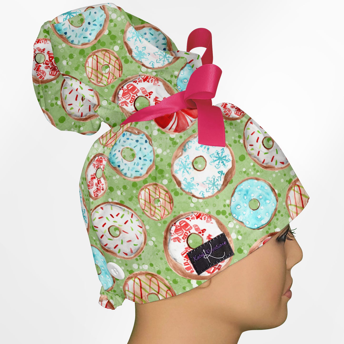 Christmas Donuts High Bun Ponytail Scrub Cap
