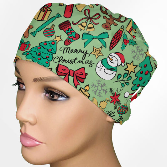 Christmas Doodles Low-Tie Surgeon Scrub Cap