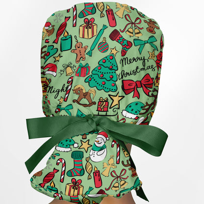 Christmas Doodles Ponytail Scrub Cap