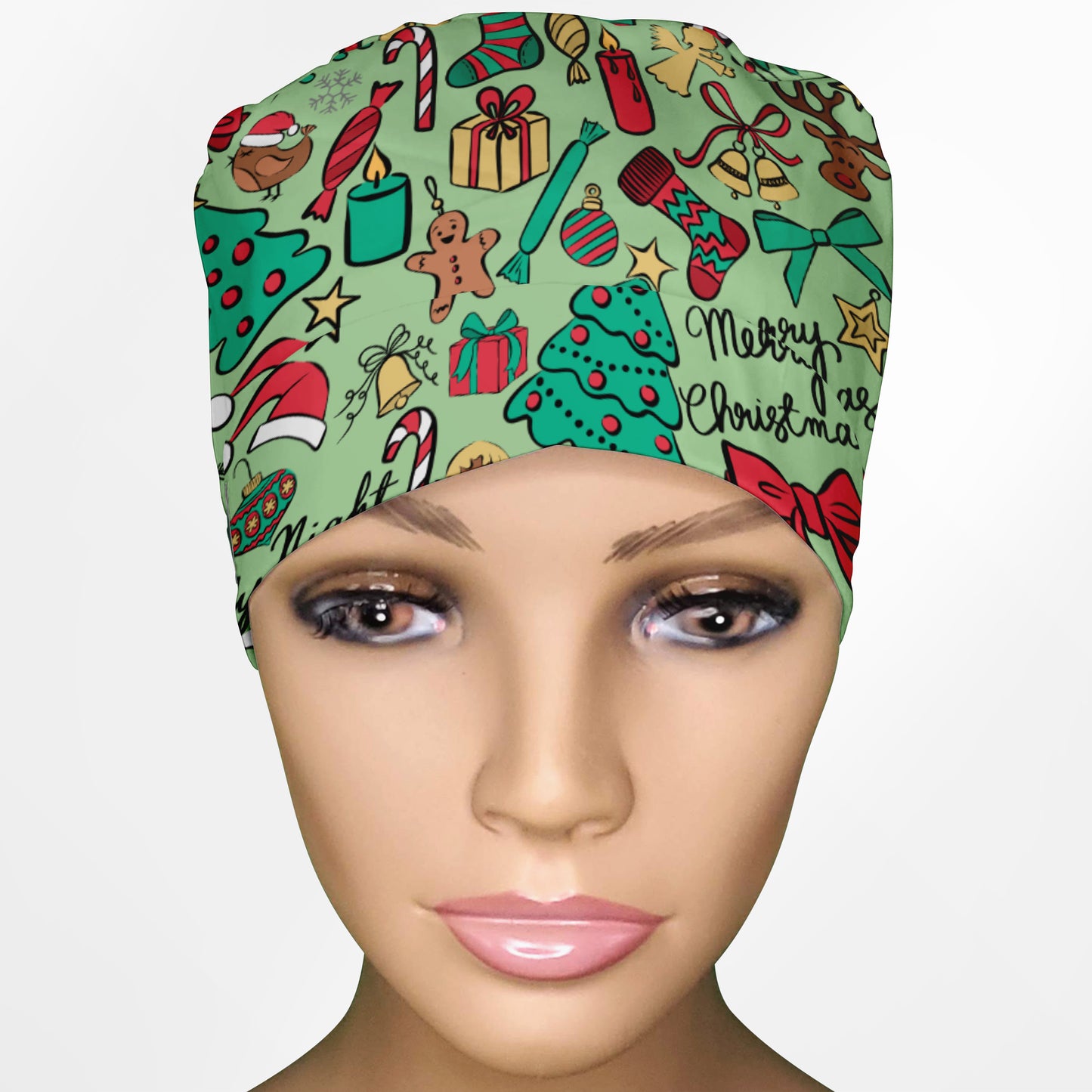 Christmas Doodles Ponytail Scrub Cap