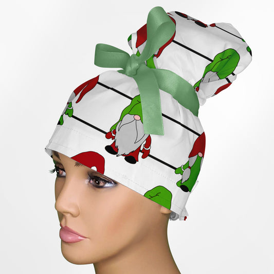 Christmas Gnomes High Bun Ponytail Scrub Cap
