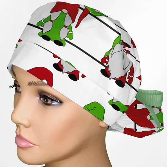 Christmas Gnomes Ponytail Scrub Cap