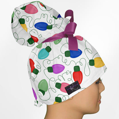 Christmas Lights High Bun Ponytail Scrub Cap