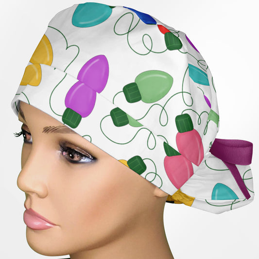 Christmas Lights Ponytail Scrub Cap