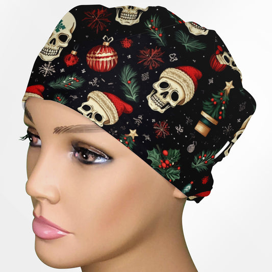 Christmas Skulls Low-Tie Surgeon Scrub Cap