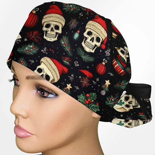 Christmas Skulls Ponytail Scrub Cap