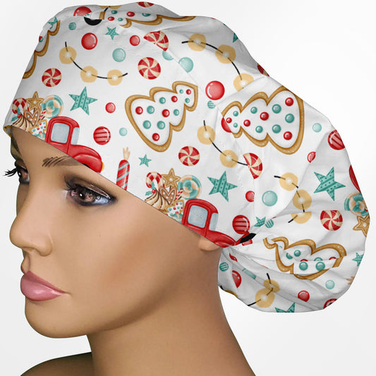 Christmas Trucks Bouffant Scrub Cap