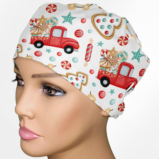 Christmas Trucks Low-Tie Surgeon Scrub Cap