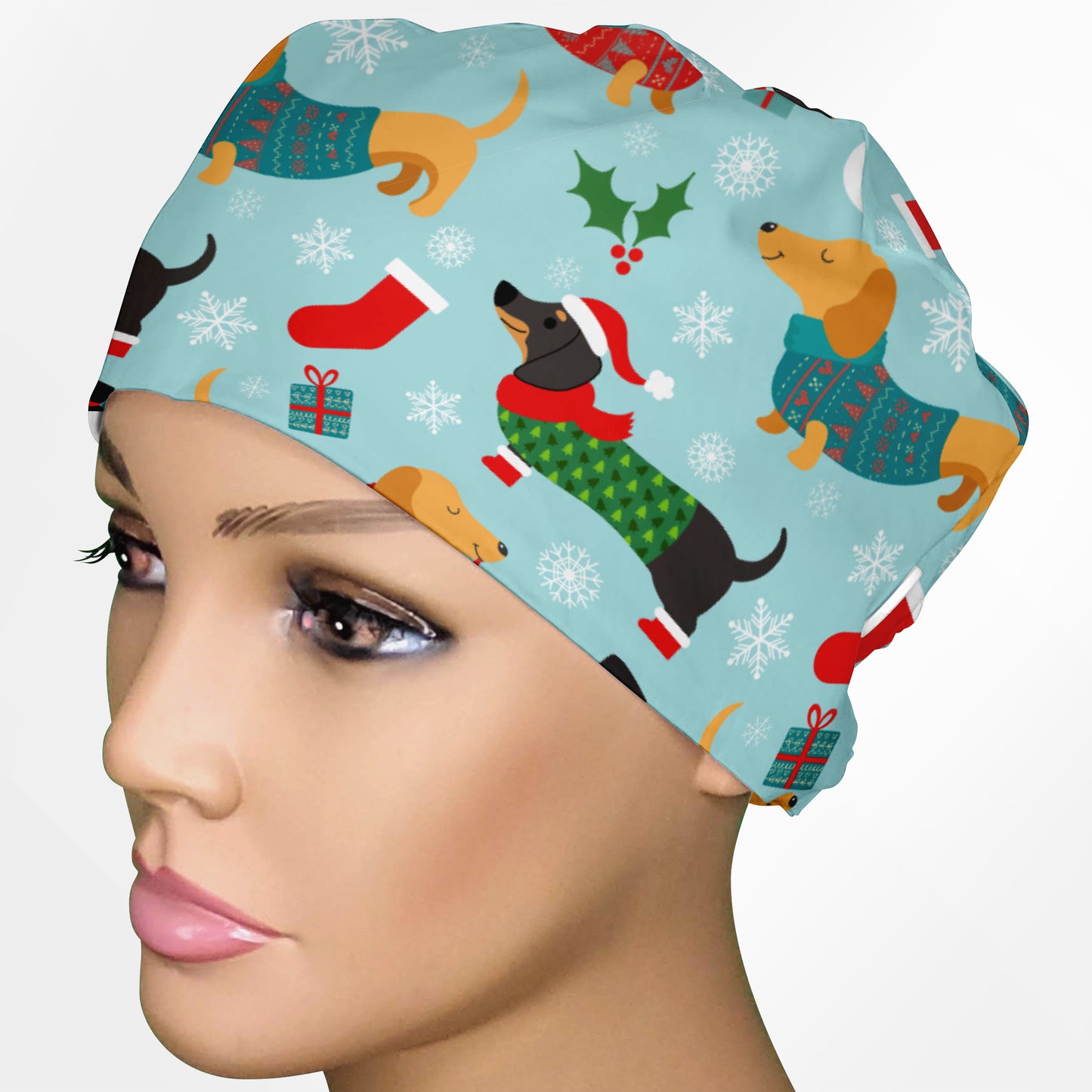 Christmas Weenie Dog Low-Tie Surgeon Scrub Cap