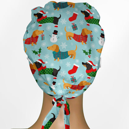Christmas Weenie Dog Low-Tie Surgeon Scrub Cap