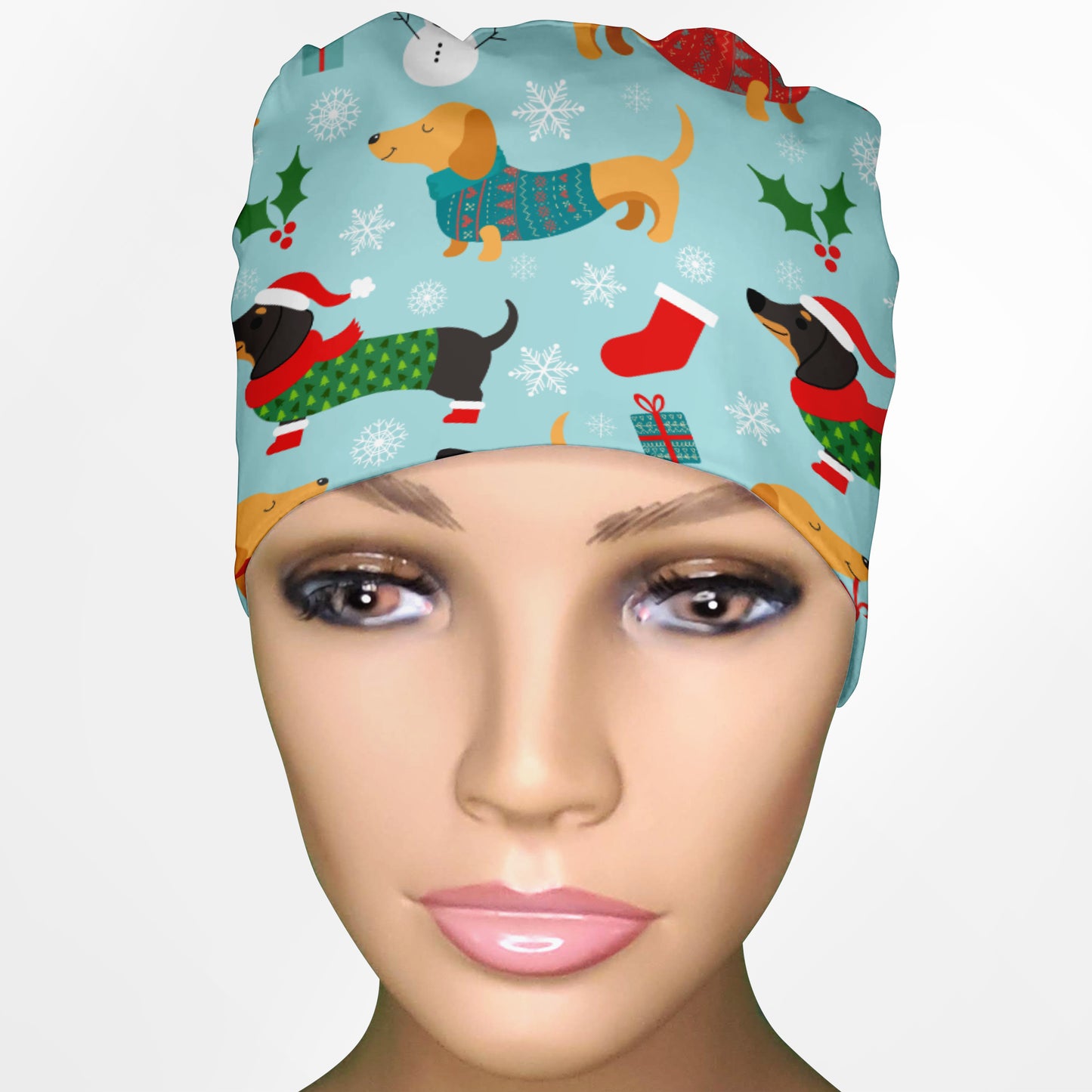 Christmas Weenie Dog Low-Tie Surgeon Scrub Cap