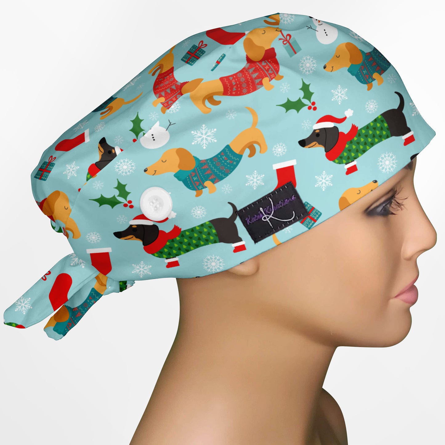 Christmas Weenie Dog Low-Tie Surgeon Scrub Cap