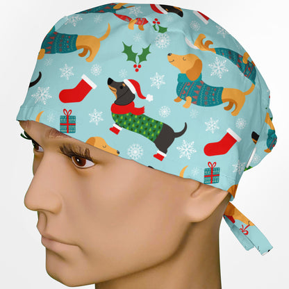 Christmas Weenie Dog Surgeon Scrub Cap