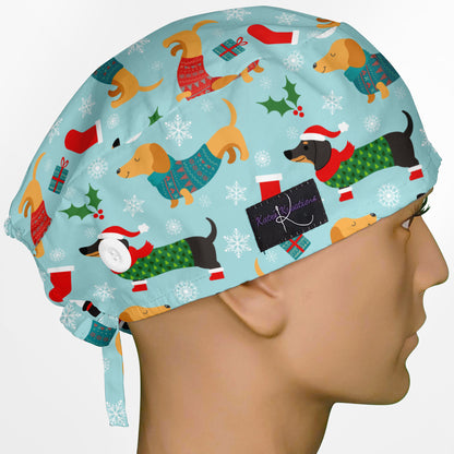 Christmas Weenie Dog Surgeon Scrub Cap
