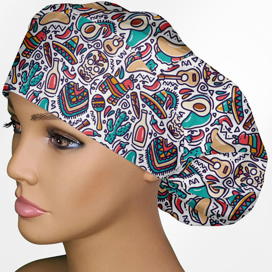 Cinco De Mayo Doodle Bouffant Scrub Cap