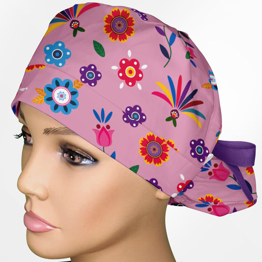 Cinco De Mayo Pink Ponytail Scrub Cap