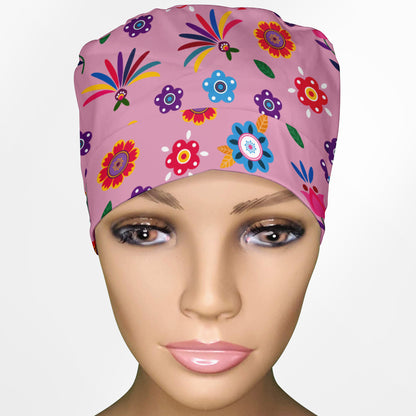 Cinco De Mayo Pink Ponytail Scrub Cap