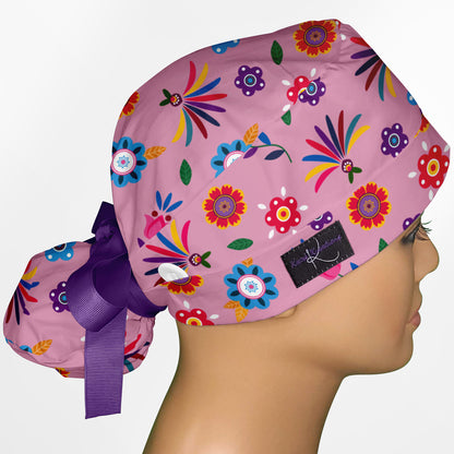 Cinco De Mayo Pink Ponytail Scrub Cap