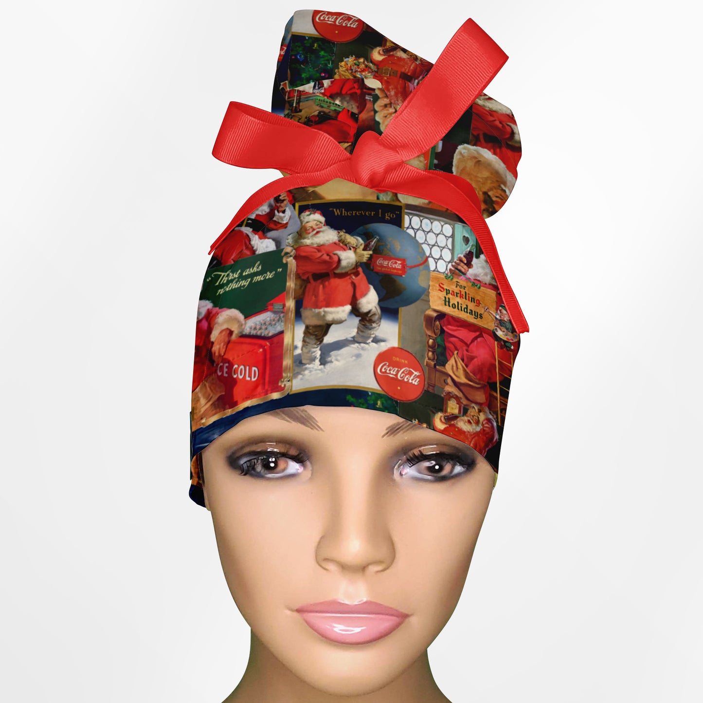 Classic Santa High Bun Ponytail Scrub Cap
