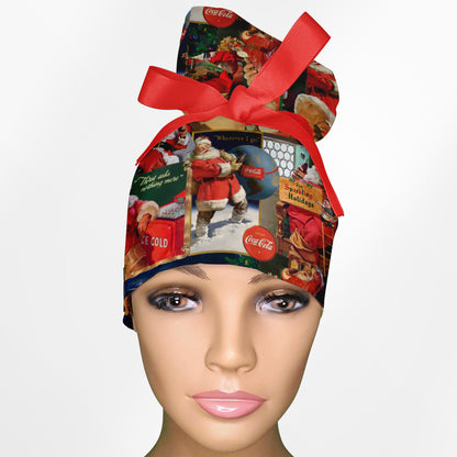 Classic Santa High Bun Ponytail Scrub Cap