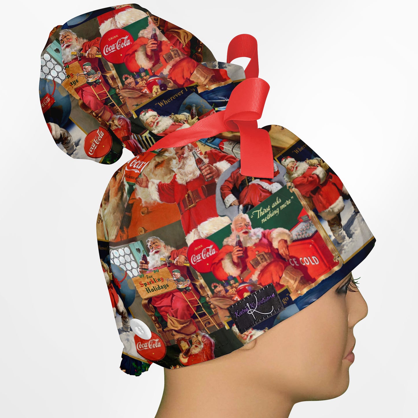 Classic Santa High Bun Ponytail Scrub Cap