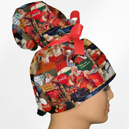 Classic Santa High Bun Ponytail Scrub Cap