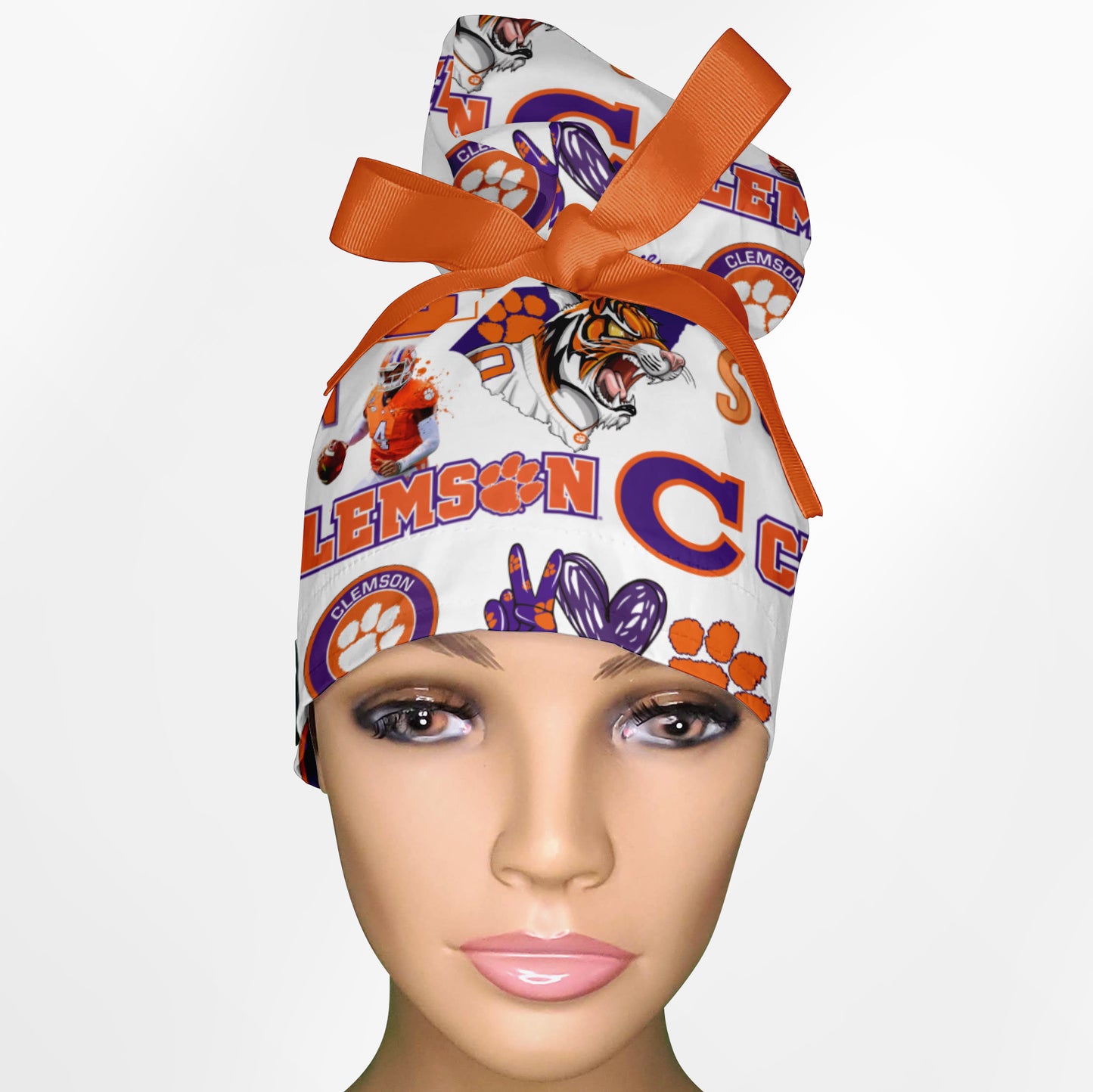 Clemson High Bun Ponytail Scrub Cap