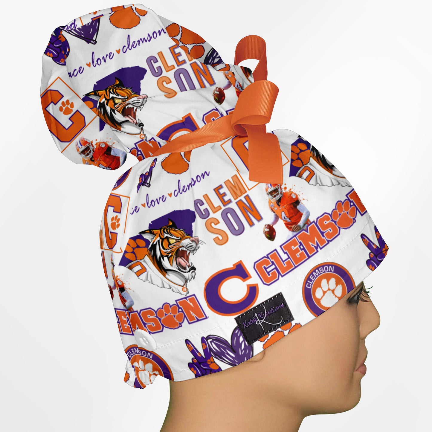 Clemson High Bun Ponytail Scrub Cap
