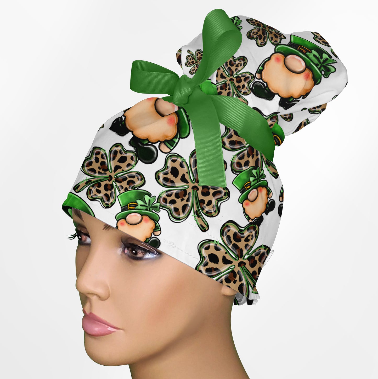 Clover Gnomes High Bun Ponytail Scrub Cap