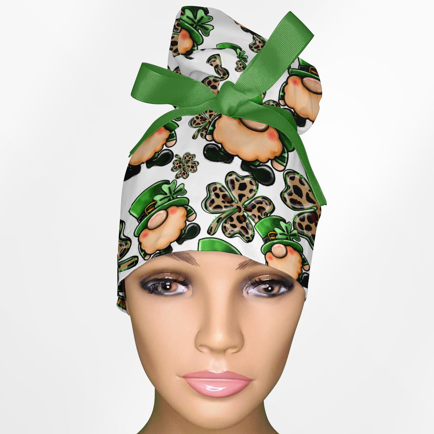 Clover Gnomes High Bun Ponytail Scrub Cap