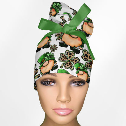 Clover Gnomes High Bun Ponytail Scrub Cap