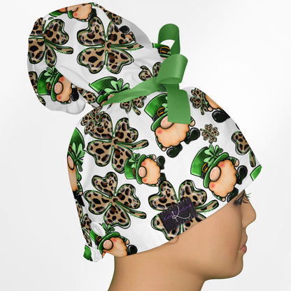 Clover Gnomes High Bun Ponytail Scrub Cap