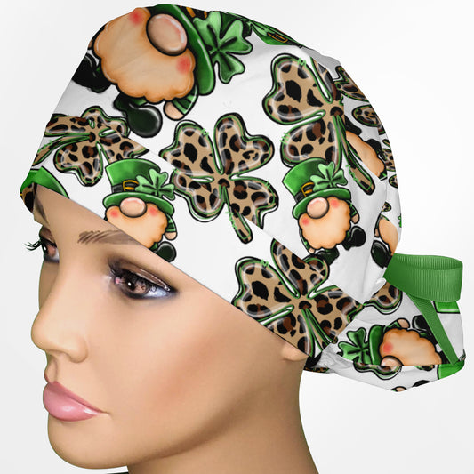 Clover Gnomes Ponytail Scrub Cap