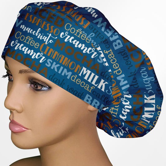 Coffee Words Bouffant Scrub Cap