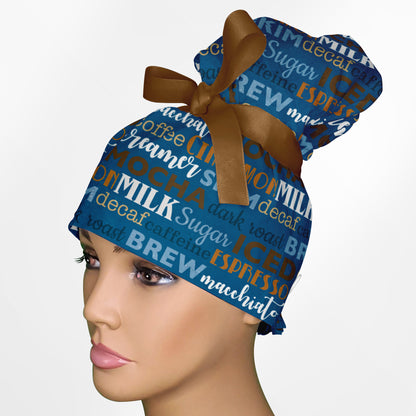 Coffee Words High Bun Ponytail Scrub Cap