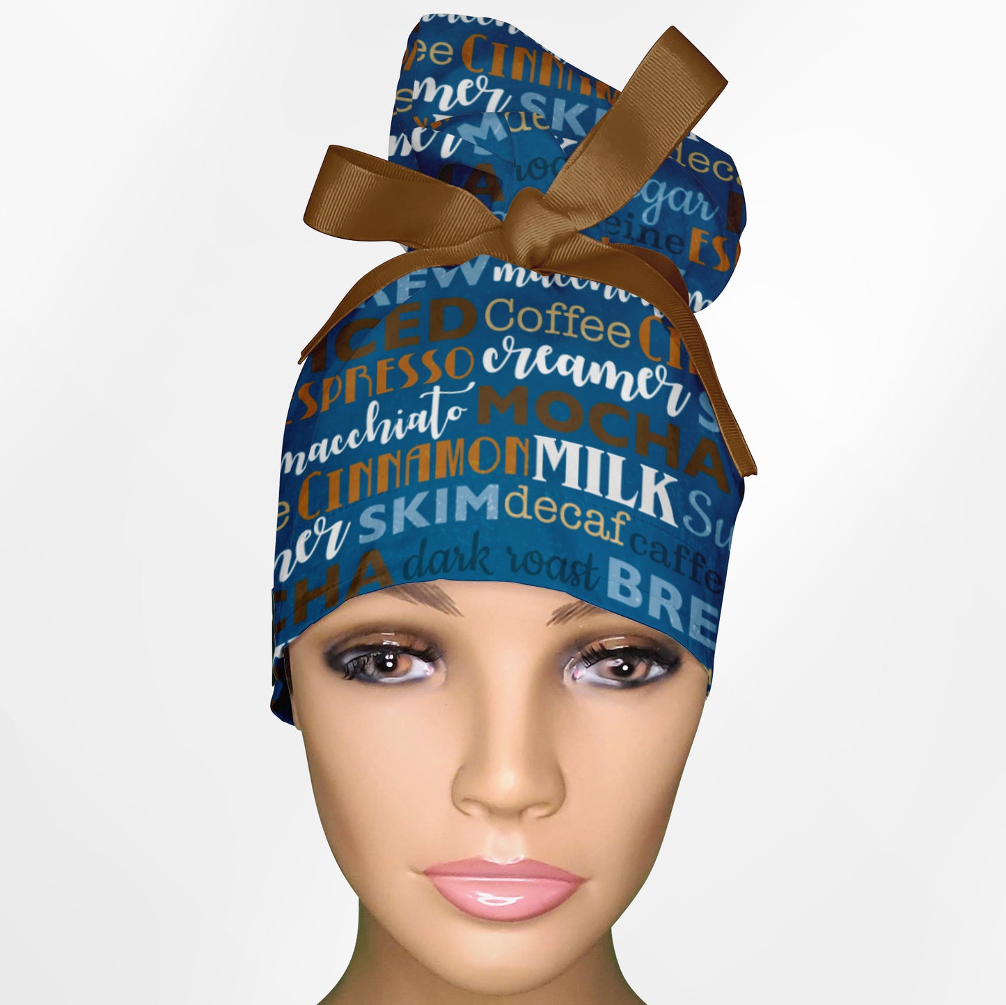 Coffee Words High Bun Ponytail Scrub Cap