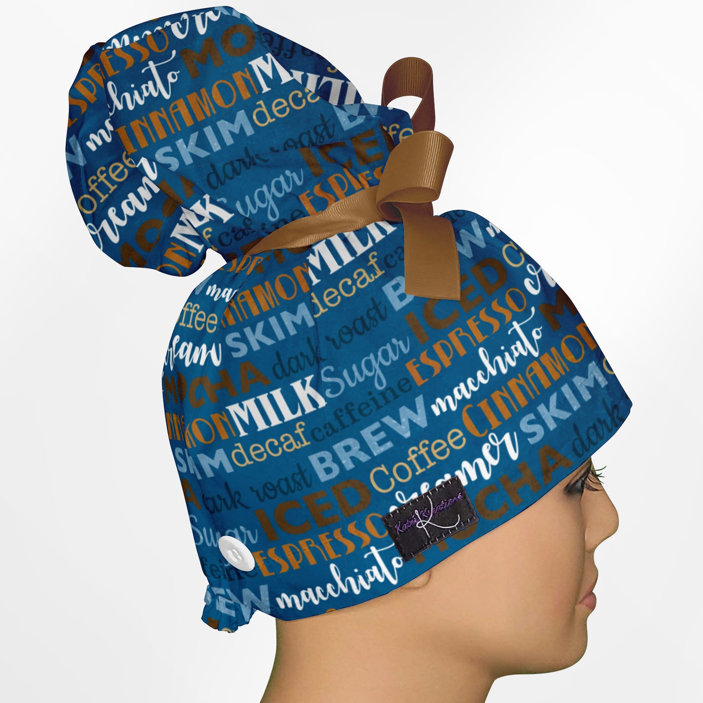 Coffee Words High Bun Ponytail Scrub Cap