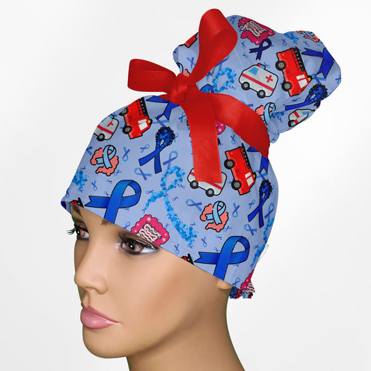 Colon Cancer/First Responder High Bun Ponytail Scrub Cap