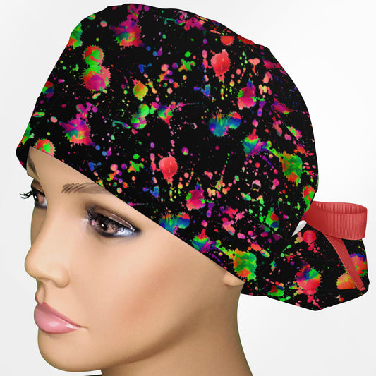 Color Splat Ponytail Scrub Cap
