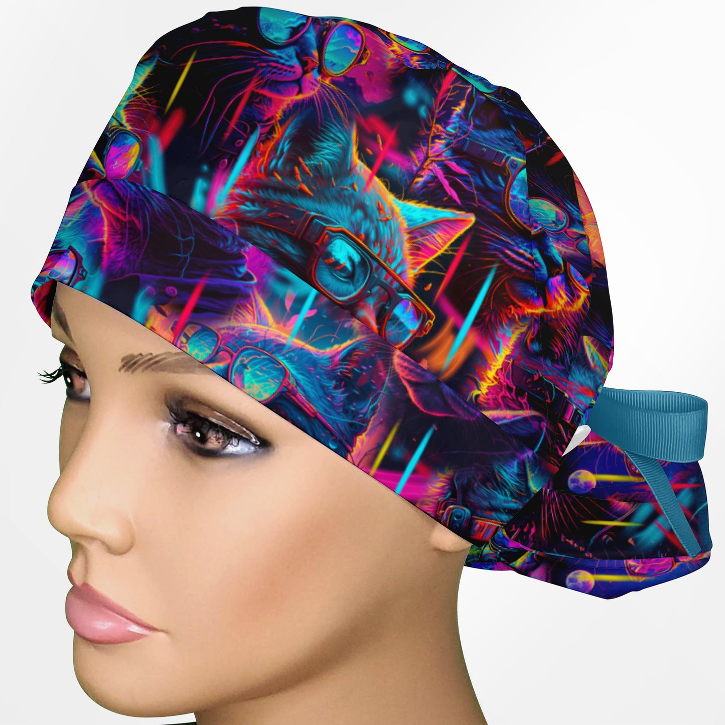 Cool Cat Ponytail Scrub Cap
