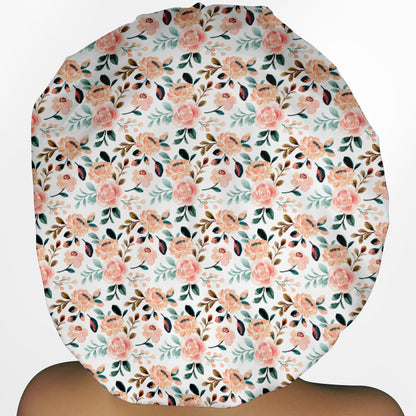 Coral Florals Bouffant Scrub Cap